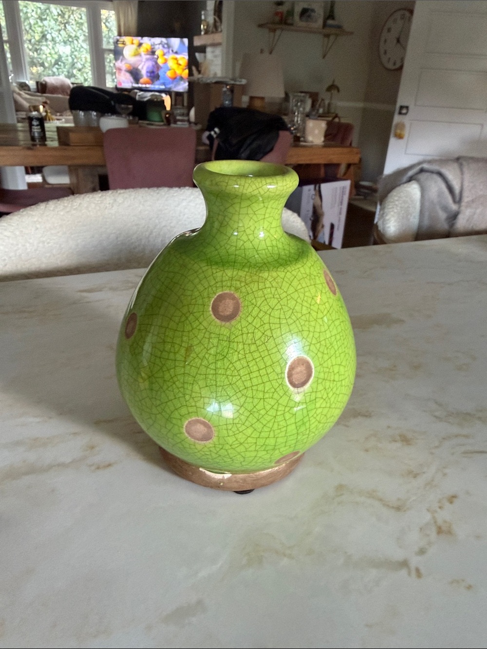 Green Polka Accent Ceramic Vase by